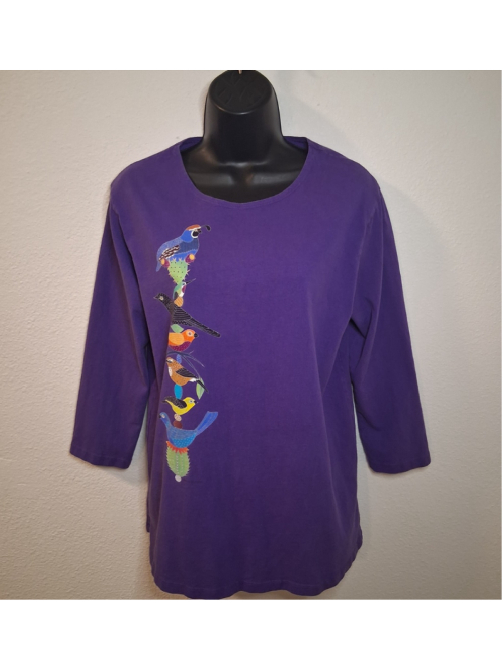 Sabaku Artwear Women's Small T-shirt Quail Desert Cactus Purple L/S Art Tee